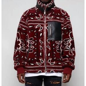NEW AMIRI printed bandana fleece jacket in red black